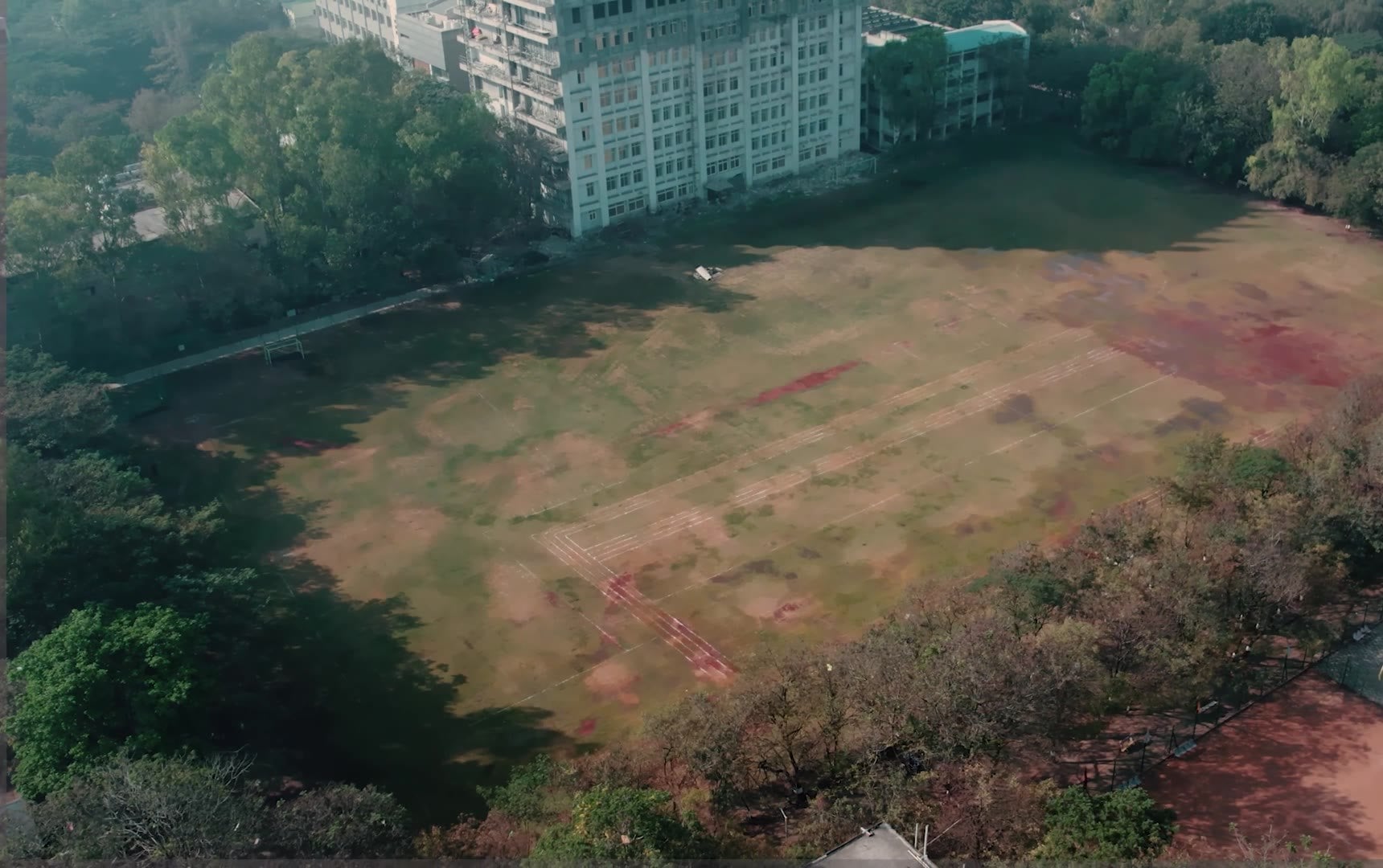 Aerial view of the Sanjivani University campus, sports grounds and academic buildings